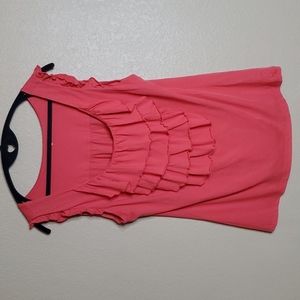 Garnet Hill Tiered Ruffle Front Tank Top Coral Large